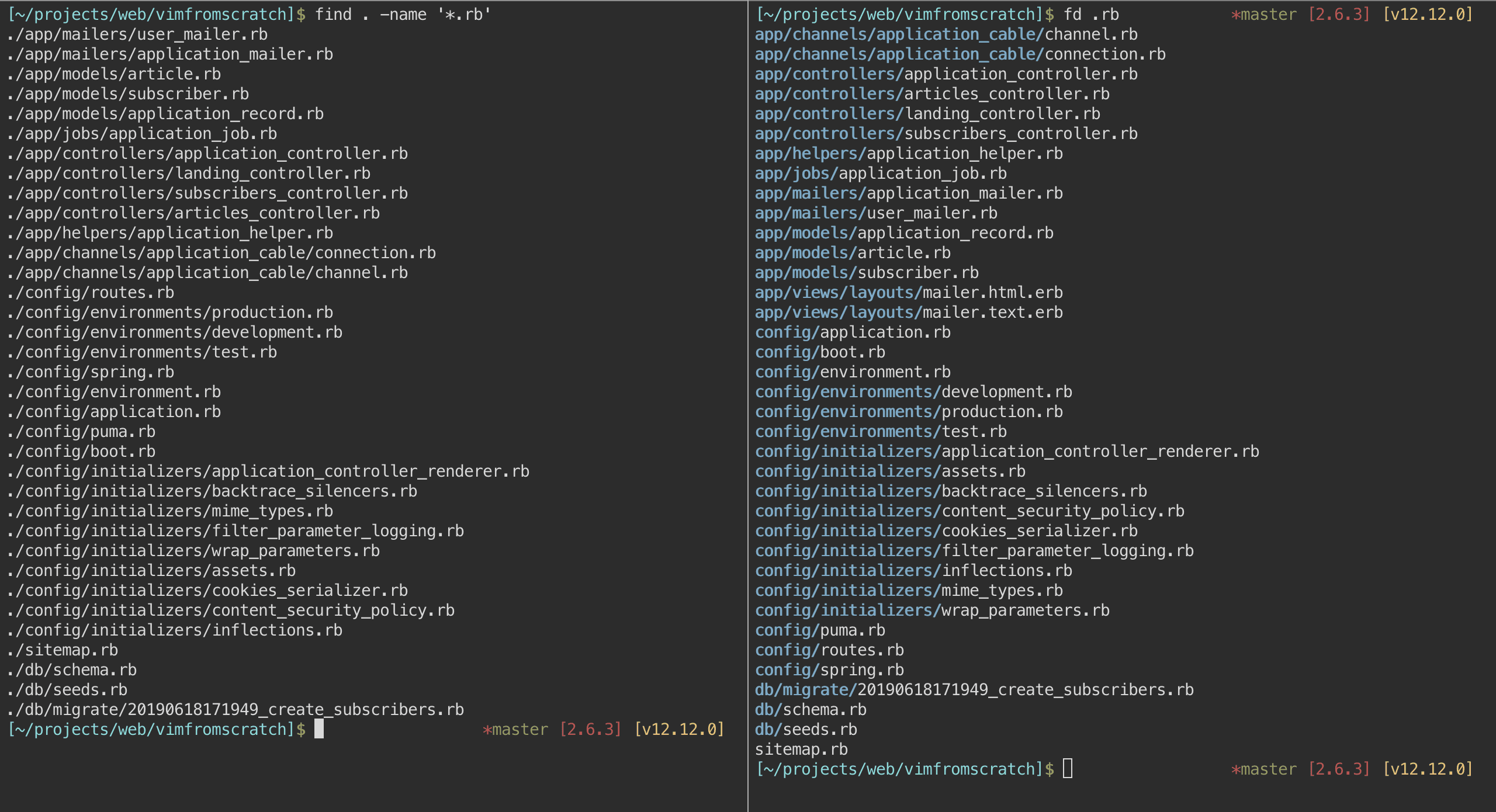 Regular `find` vs `fd`